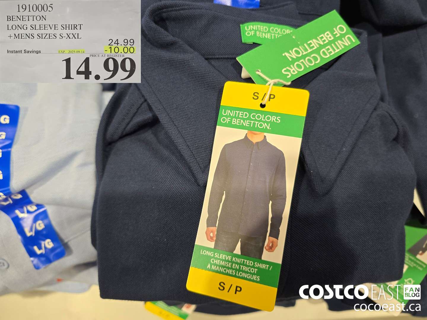 1910005 BENETTON LONG SLEEVE SHIRT +MENS SIZES S-XXL ($10.00 INSTANT SAVINGS EXPIRES ON 2025-09-14) $14.99