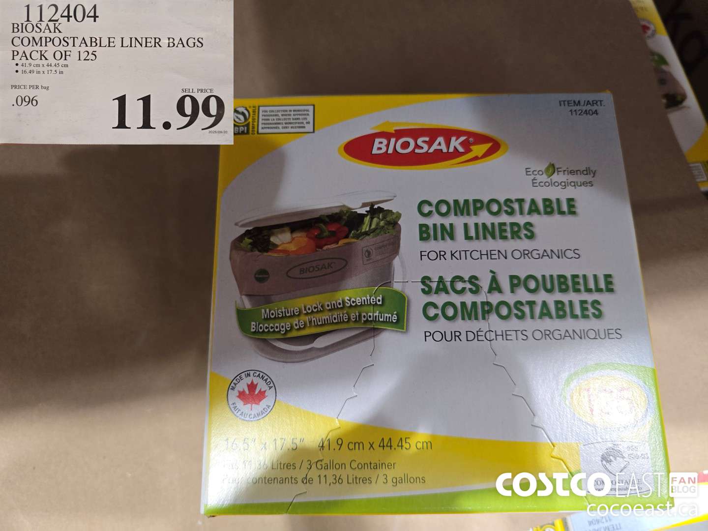112404 BIOSAK COMPOSTABLE LINER BAGS PACK OF 125 $11.99