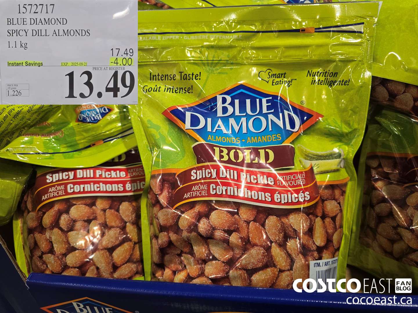 1572717 BLUE DIAMOND SPICY DILL ALMONDS 1.1 KG ($4.00 INSTANT SAVINGS EXPIRES ON 2025-09-21) $13.49