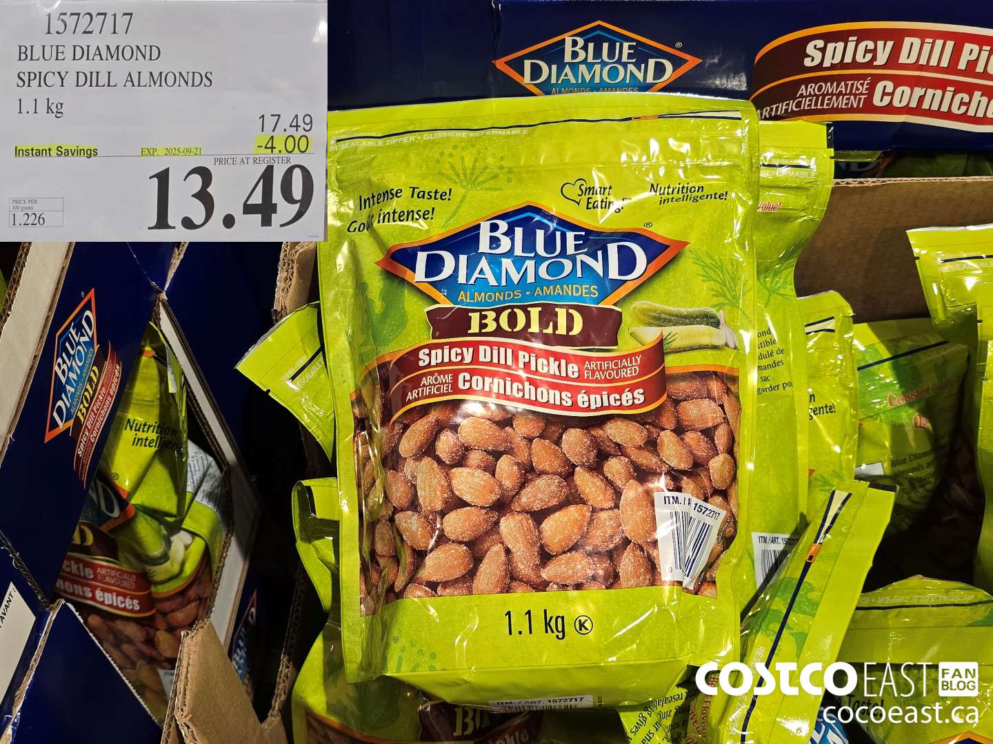 1572717 BLUE DIAMOND SPICY DILL ALMONDS 1.1 KG ($4.00 INSTANT SAVINGS EXPIRES ON 2025-09-21) $13.49