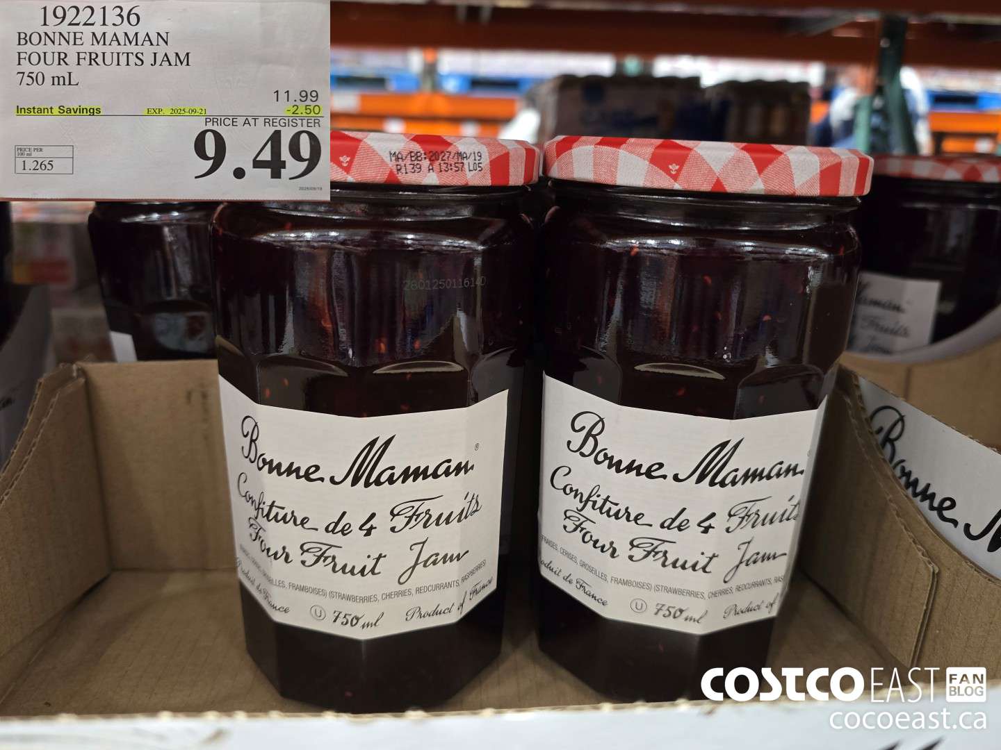 1922136 BONNE MAMAN FOUR FRUITS JAM 750 mL ($2.50 INSTANT SAVINGS EXPIRES ON 2025-09-21) $9.49