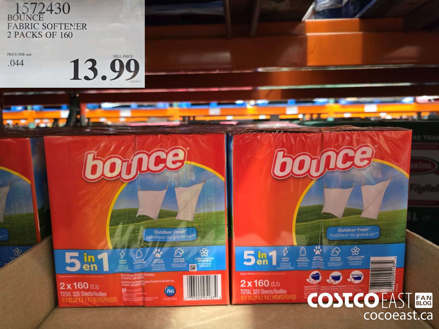 1572430 BOUNCE FABRIC SOFTENER 2 PACKS OF 160 $13.99
