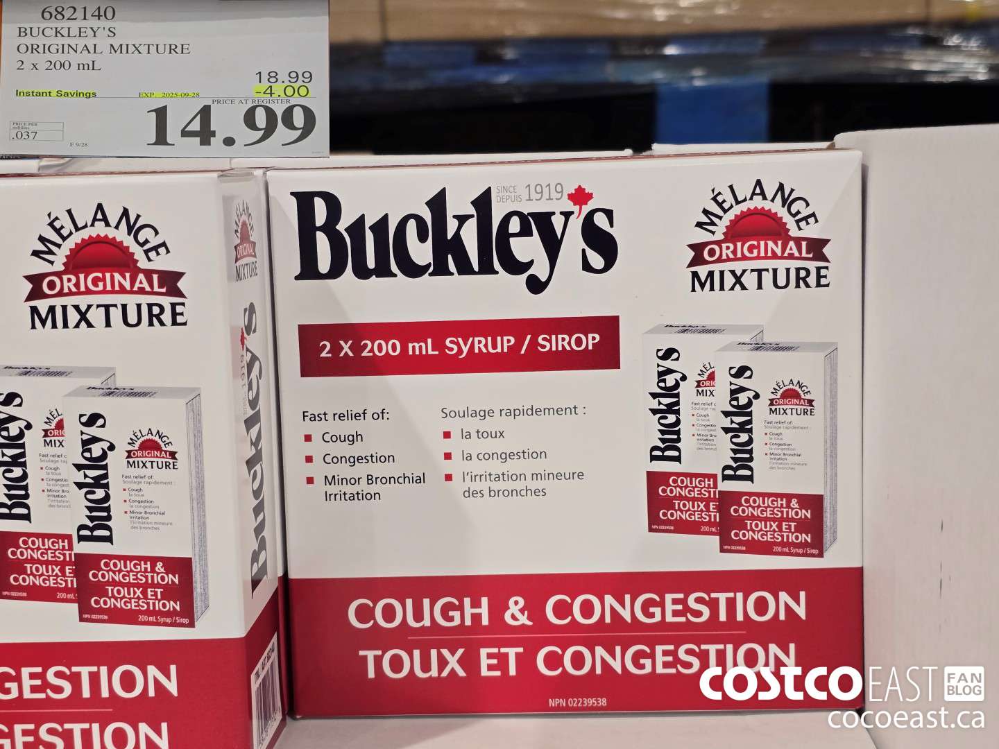 682140 BUCKLEY'S ORIGINAL ORIGINAL MIXTURE 2 X 200 ml ($4.00 INSTANT SAVINGS EXPIRES ON 2025-09-28) $14.99