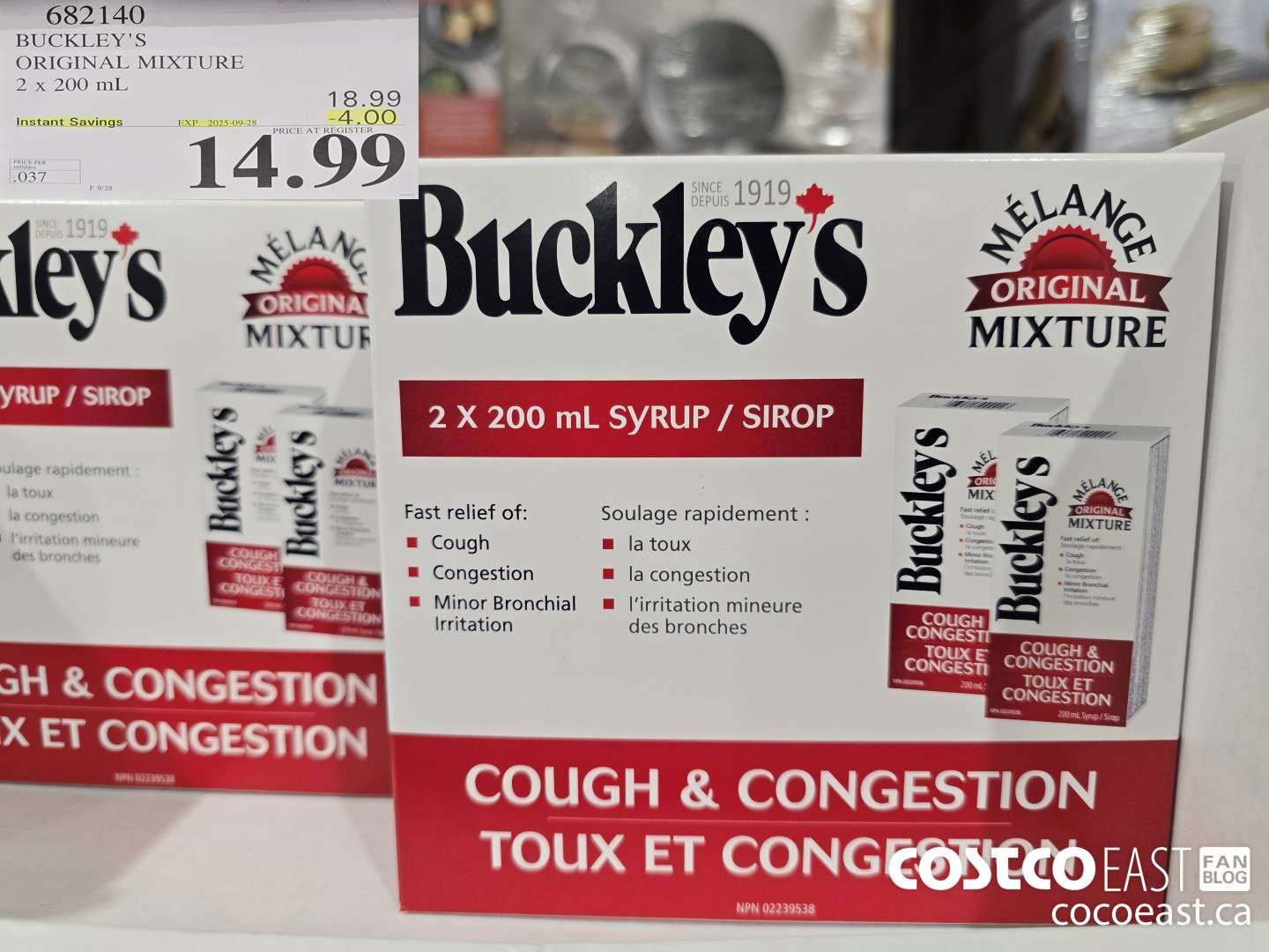682140 BUCKLEY'S ORIGINAL ORIGINAL MIXTURE 2 X 200 ml ($4.00 INSTANT SAVINGS EXPIRES ON 2025-09-28) $14.99