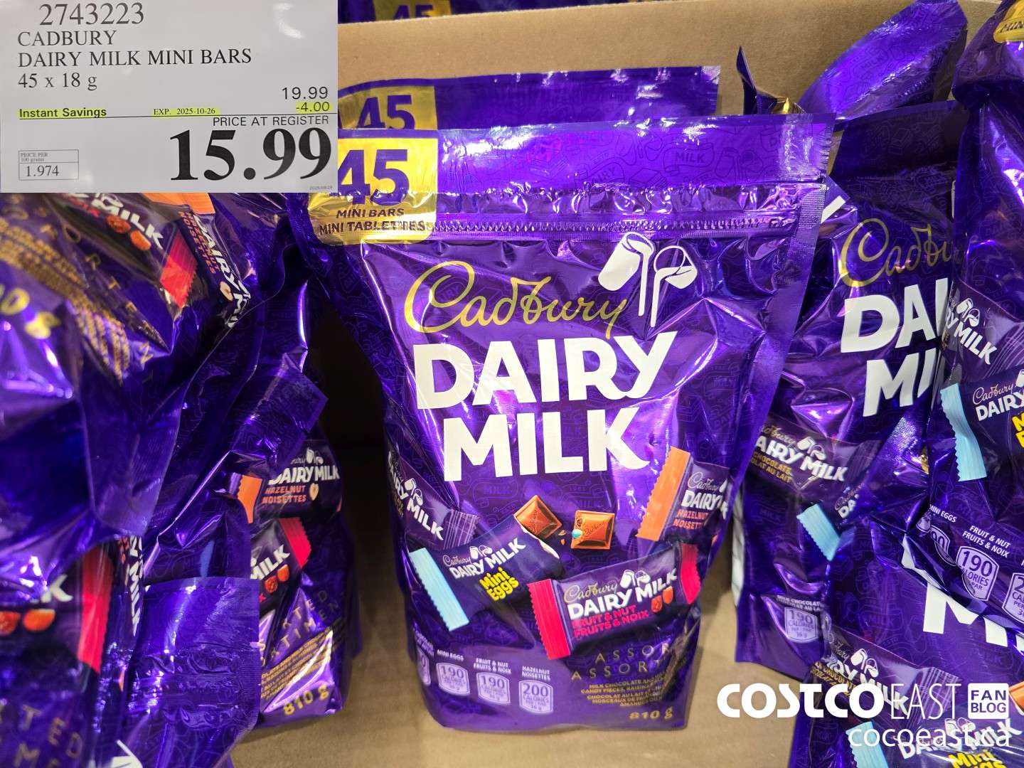 2743223 CADBURY DAIRY MILK MINI BARS 45x 18G ($4.00 INSTANT SAVINGS EXPIRES ON 2025-10-26) $15.99