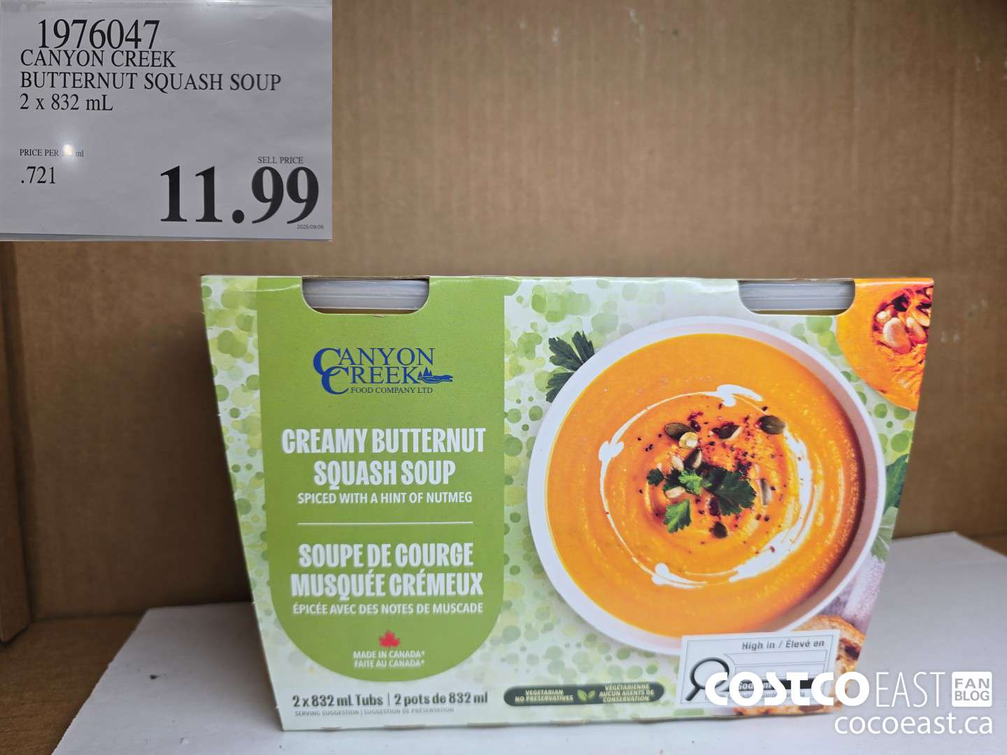 1976047 CANYON CREEK BUTTERNUT SQUASH SOUP 2 x 832 mL $11.99