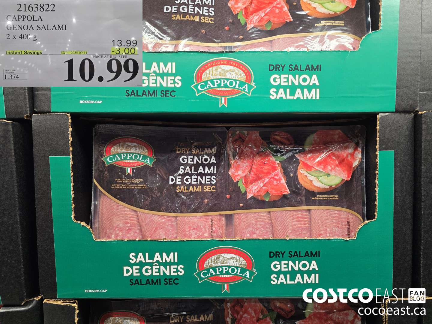 2163822 CAPPOLA GENOA SALAMI 2 x 400 g ($3.00 INSTANT SAVINGS EXPIRES ON 2025-09-14) $10.99