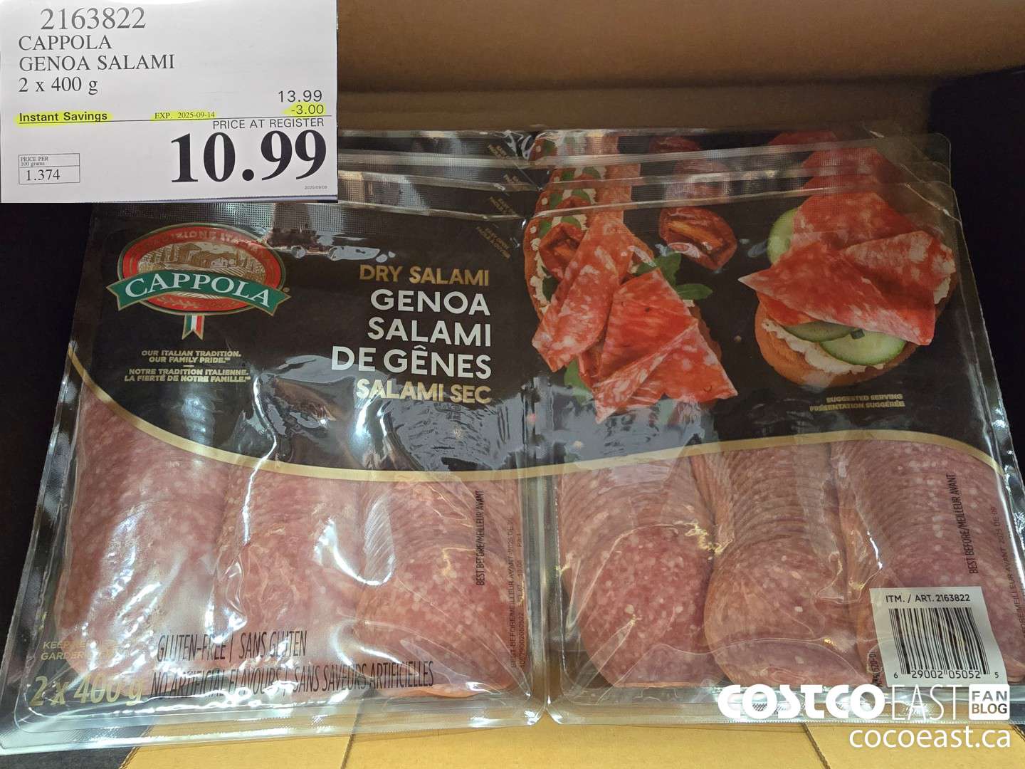 2163822 CAPPOLA GENOA SALAMI 2 x 400 g ($3.00 INSTANT SAVINGS EXPIRES ON 2025-09-14) $10.99