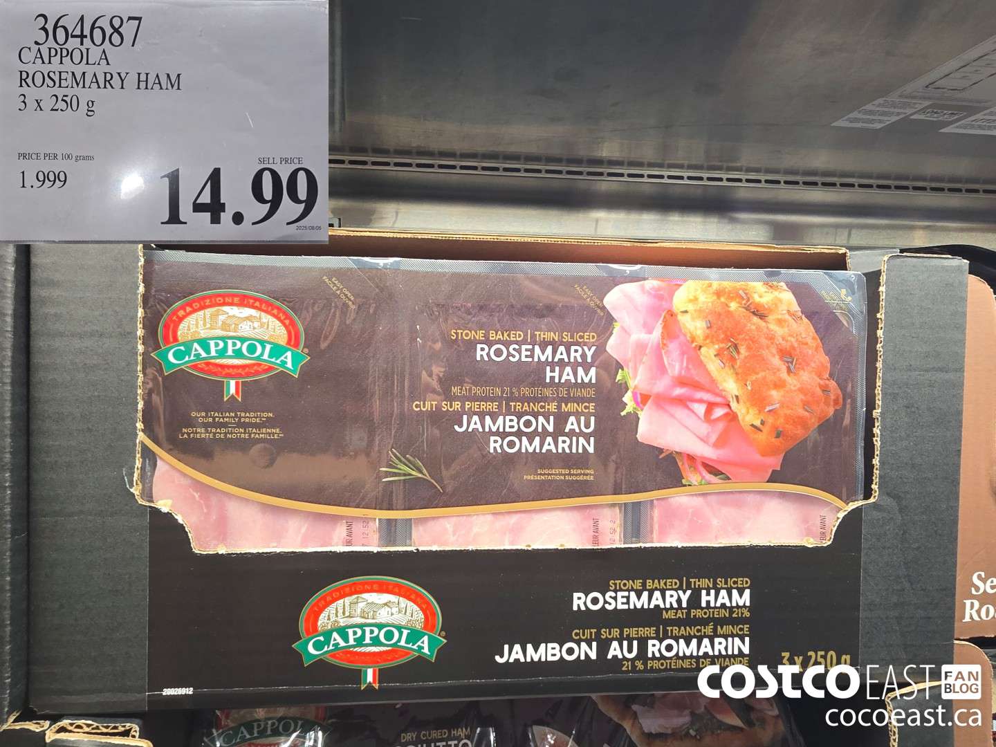 364687 CAPPOLA ROSEMARY HAM 3 X 250 G $14.99