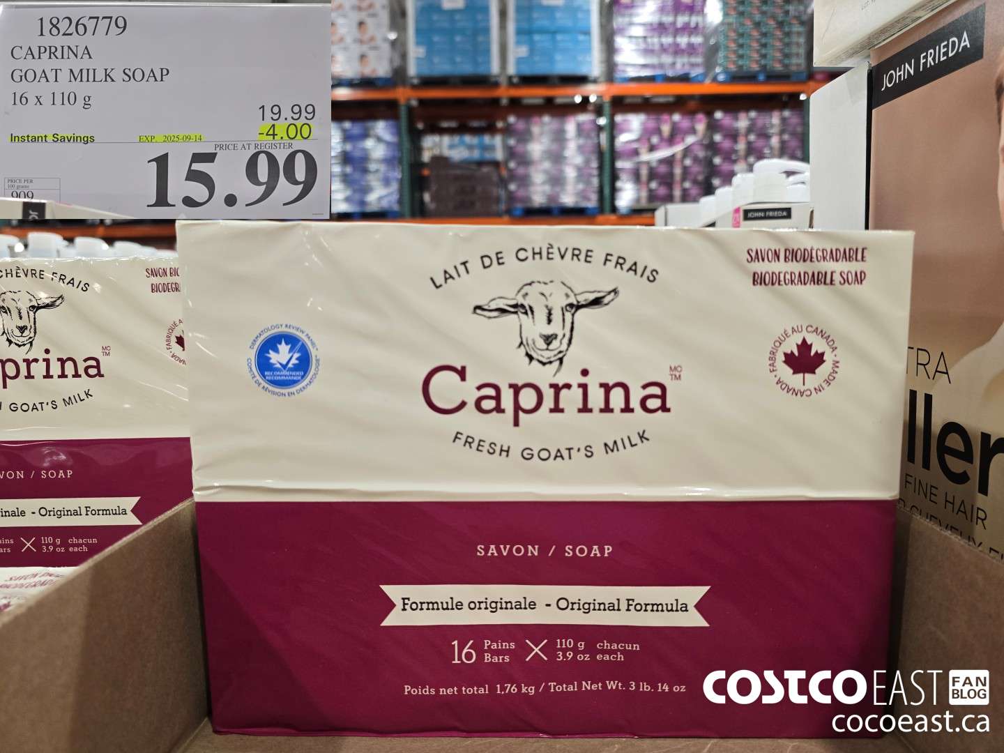 1826779 CAPRINA GOAT MILK SOAP 16 x 110g ($4.00 INSTANT SAVINGS EXPIRES ON 2025-09-14) $15.99