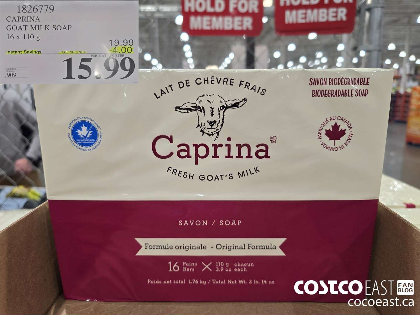1826779 CAPRINA GOAT MILK SOAP 16 x 110g ($4.00 INSTANT SAVINGS EXPIRES ON 2025-09-14) $15.99