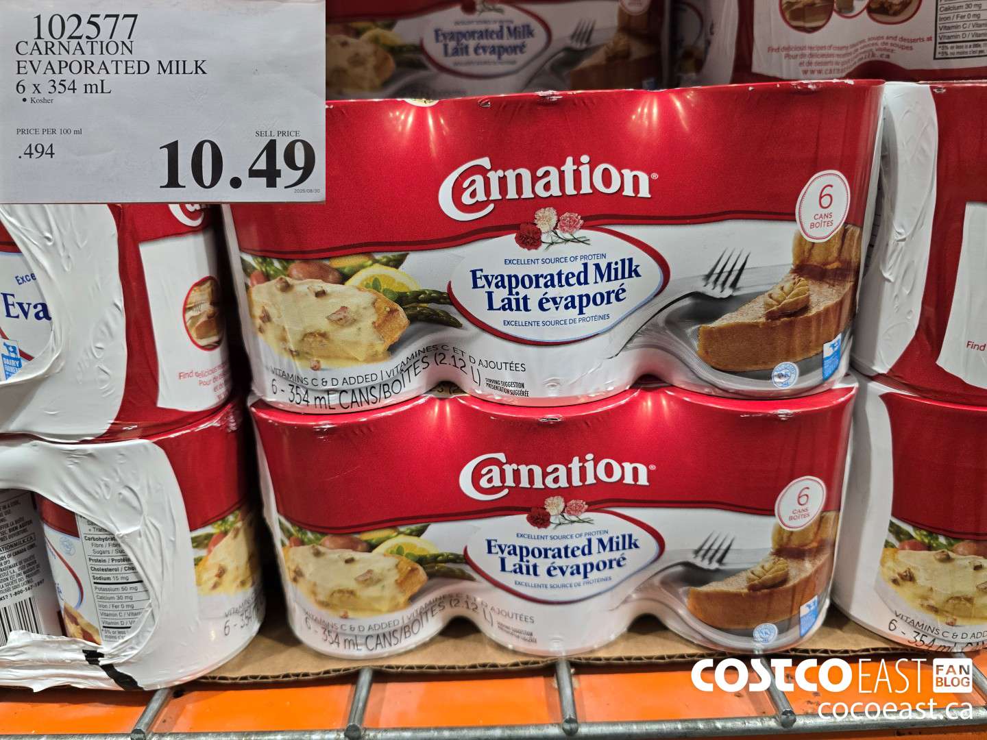 102577 CARNATION EVAPORATED MILK 6 x 354 mL $10.49