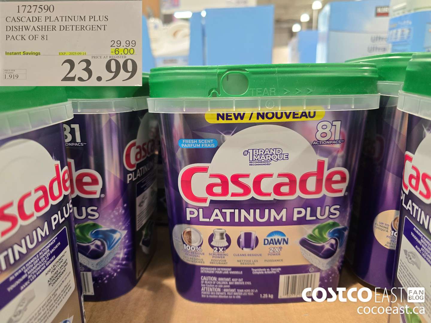 1727590 CASCADE PLATINUM PLUS DISHWASHER DETERGENT PACK OF 81 ($6.00 INSTANT SAVINGS EXPIRES ON 2025-09-14) $23.99