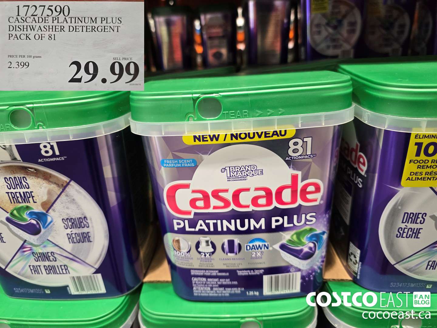 1727590 CASCADE PLATINUM PLUS DISHWASHER DETERGENT PACK OF 81 $29.99