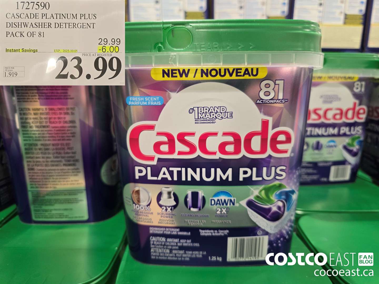 1727590 CASCADE PLATINUM PLUS DISHWASHER DETERGENT PACK OF 81 2025-10-0523.99 $6.00