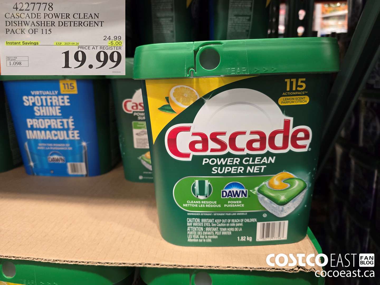4227778 CASCADE POWER CLEAN DISHWASHER DETERGENT PACK OF 115 ($5.00 INSTANT SAVINGS EXPIRES ON 2025-09-28) $19.99