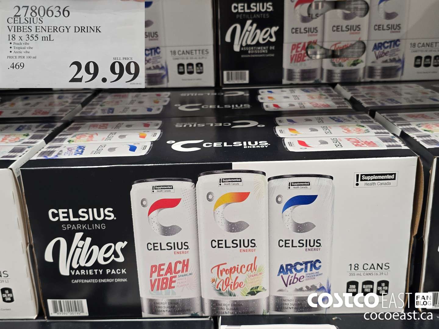 2780636 CELSIUS VIBES ENERGY DRINK 18 X 355 ML $29.99