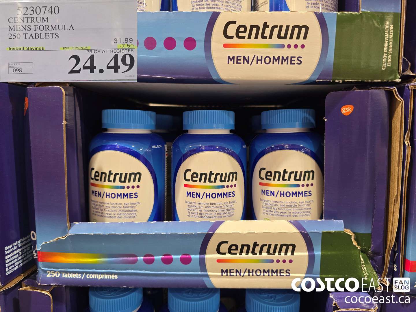 5230740 CENTRUM MENS FORMULA 250 TABLETS ($7.50 INSTANT SAVINGS EXPIRES ON 2025-09-28) $24.49