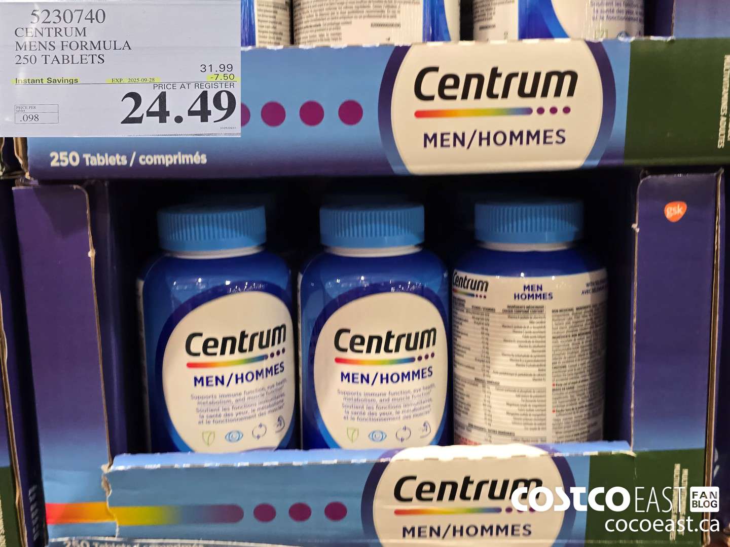 5230740 CENTRUM MENS FORMULA 250 TABLETS ($7.50 INSTANT SAVINGS EXPIRES ON 2025-09-28) $24.49