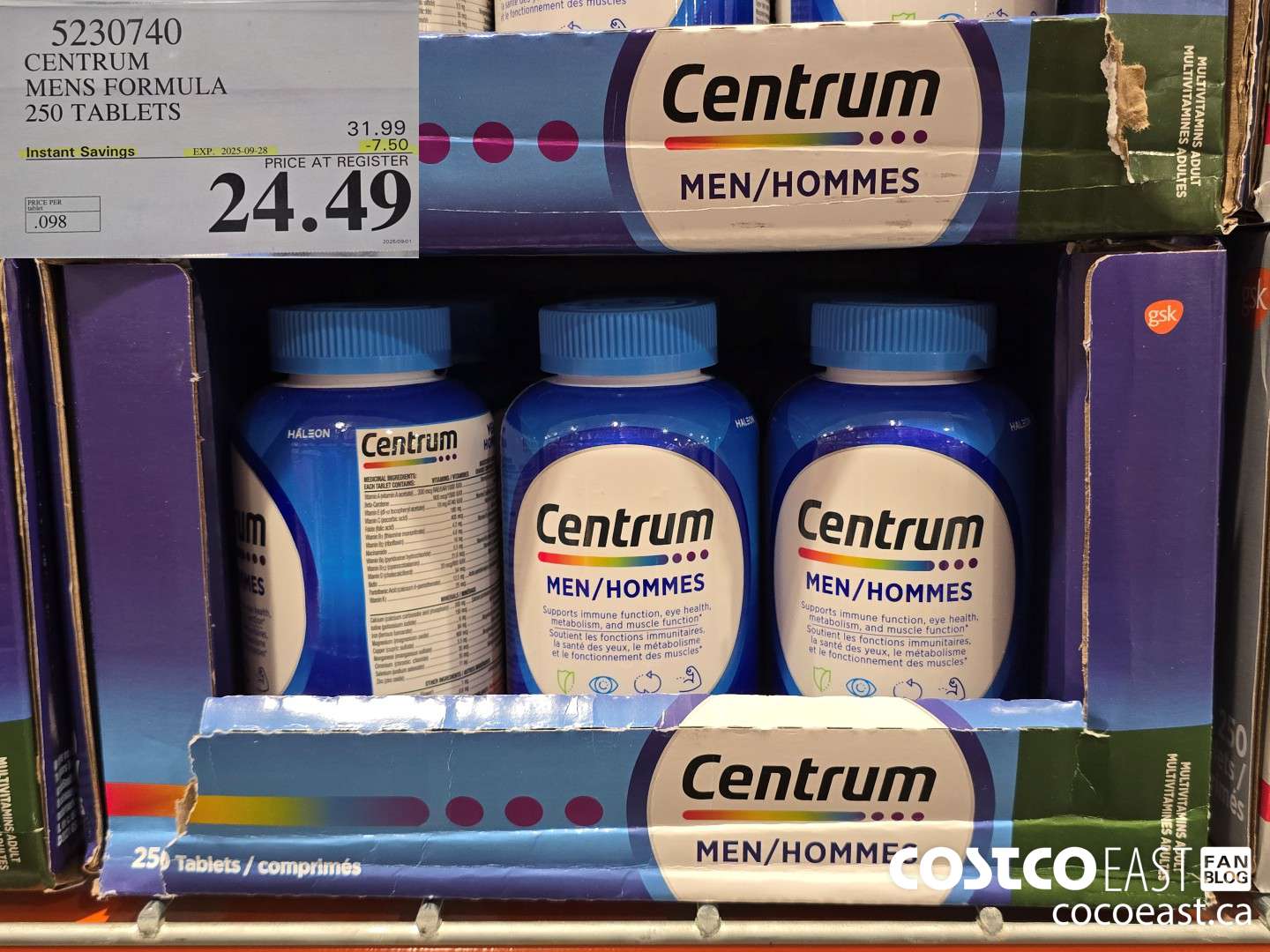 5230740 CENTRUM MENS FORMULA 250 TABLETS ($7.50 INSTANT SAVINGS EXPIRES ON 2025-09-28) $24.49