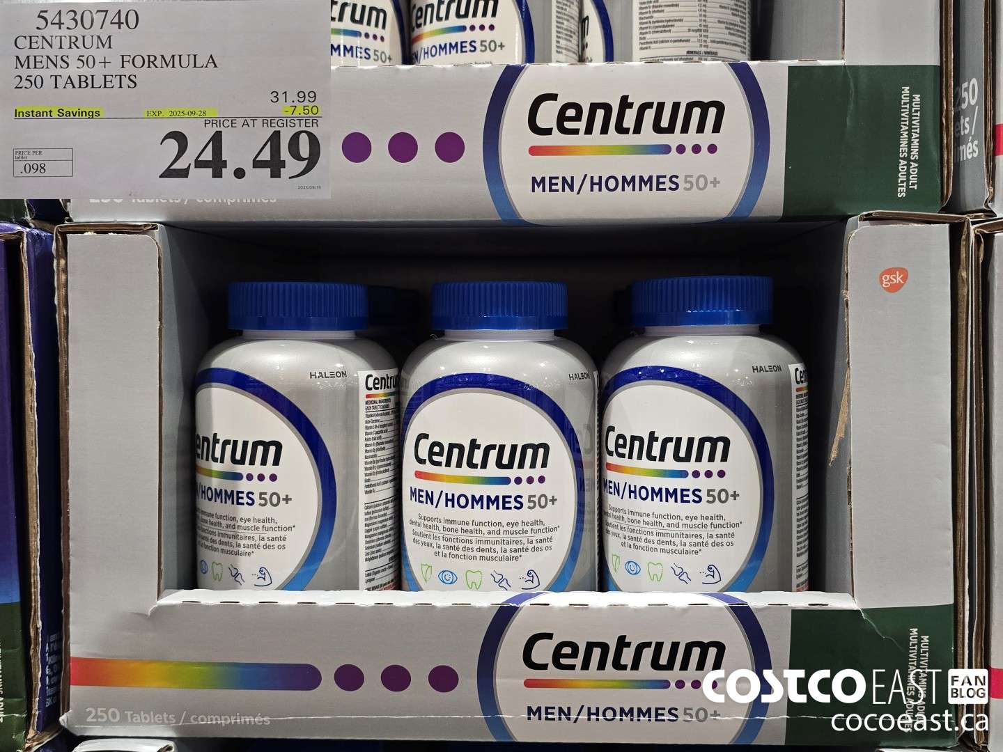 5430740 CENTRUM MEN 50+ FORMULA 250 TABLETS ($7.50 INSTANT SAVINGS EXPIRES ON 2025-09-28) $24.49