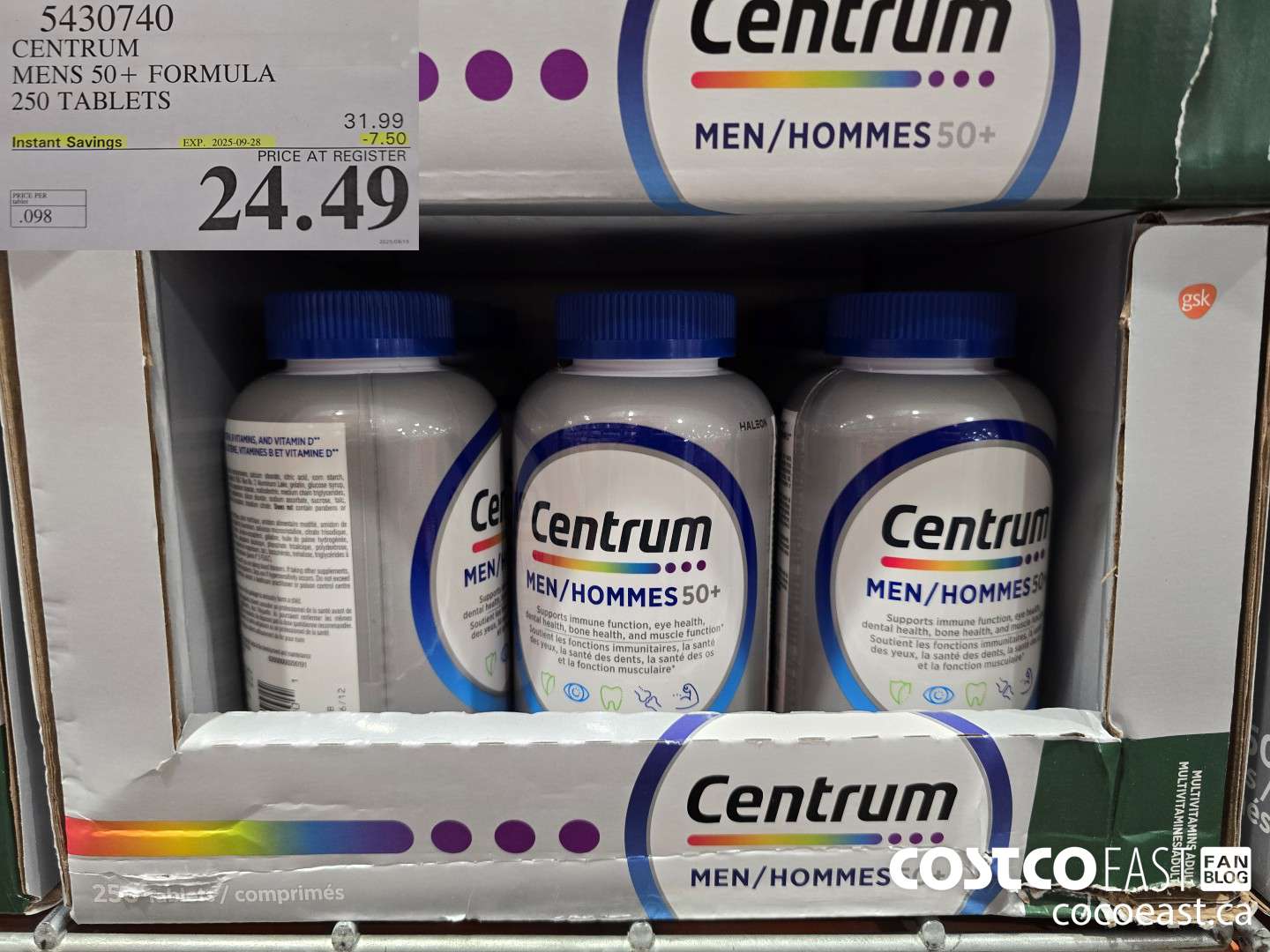 5430740 CENTRUM MEN 50+ FORMULA 250 TABLETS ($7.50 INSTANT SAVINGS EXPIRES ON 2025-09-28) $24.49
