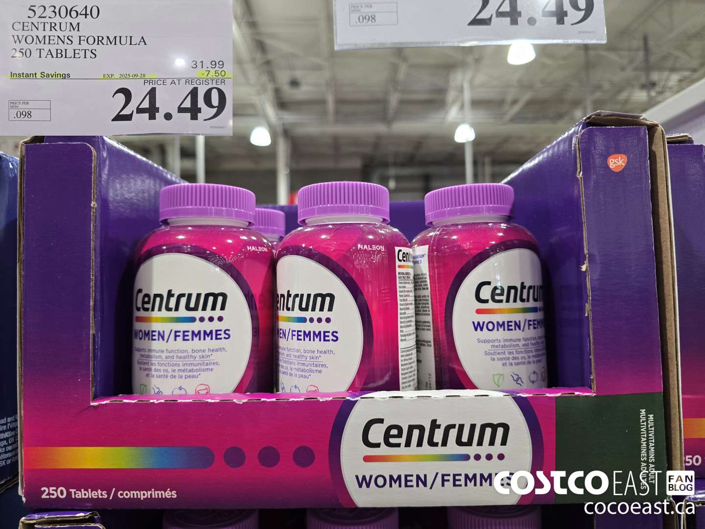 5230640 CENTRUM WOMENS FORMULA 250 TABLETS ($7.50 INSTANT SAVINGS EXPIRES ON 2025-09-28) $24.49