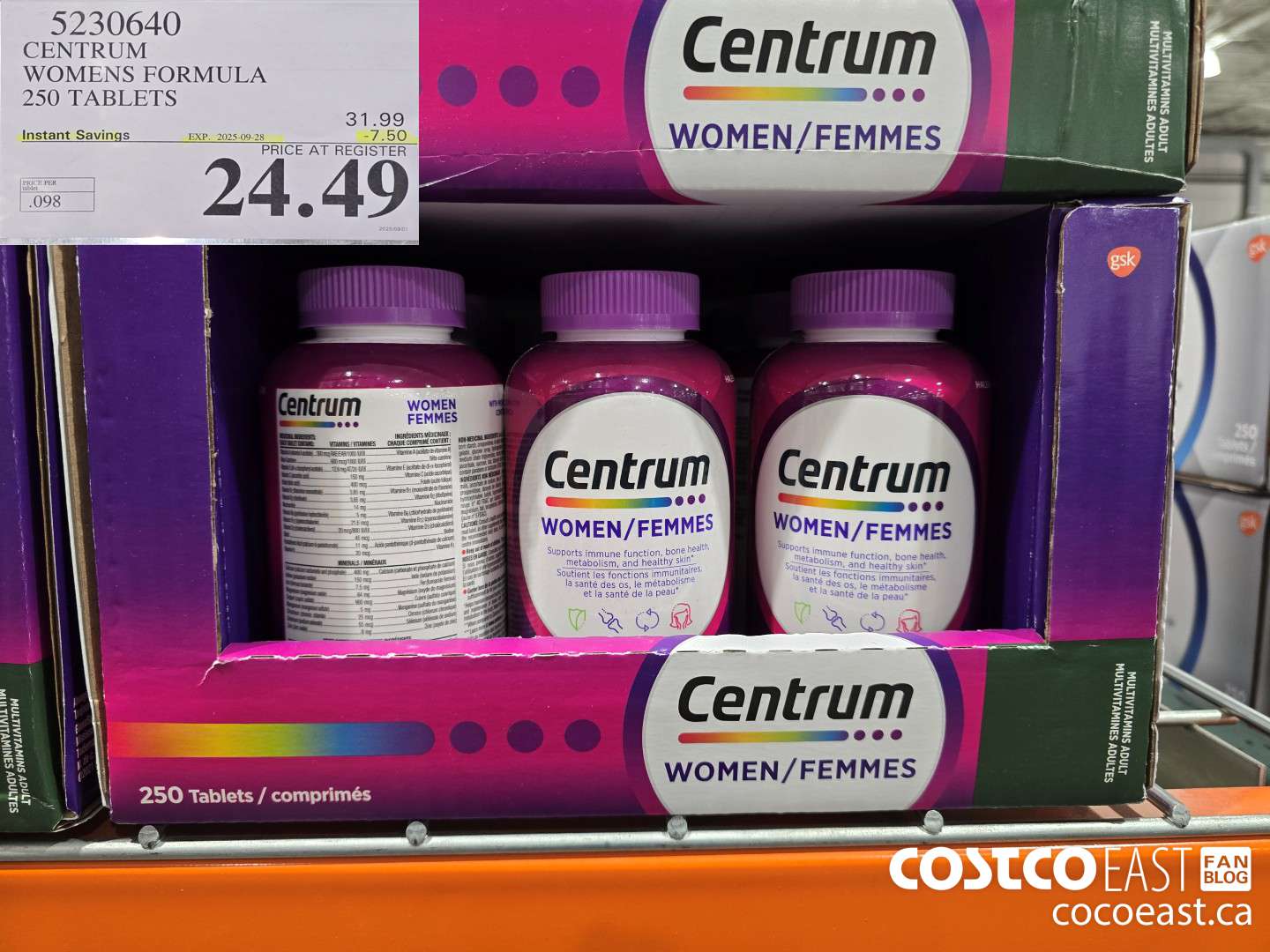5230640 CENTRUM WOMENS FORMULA 250 TABLETS ($7.50 INSTANT SAVINGS EXPIRES ON 2025-09-28) $24.49
