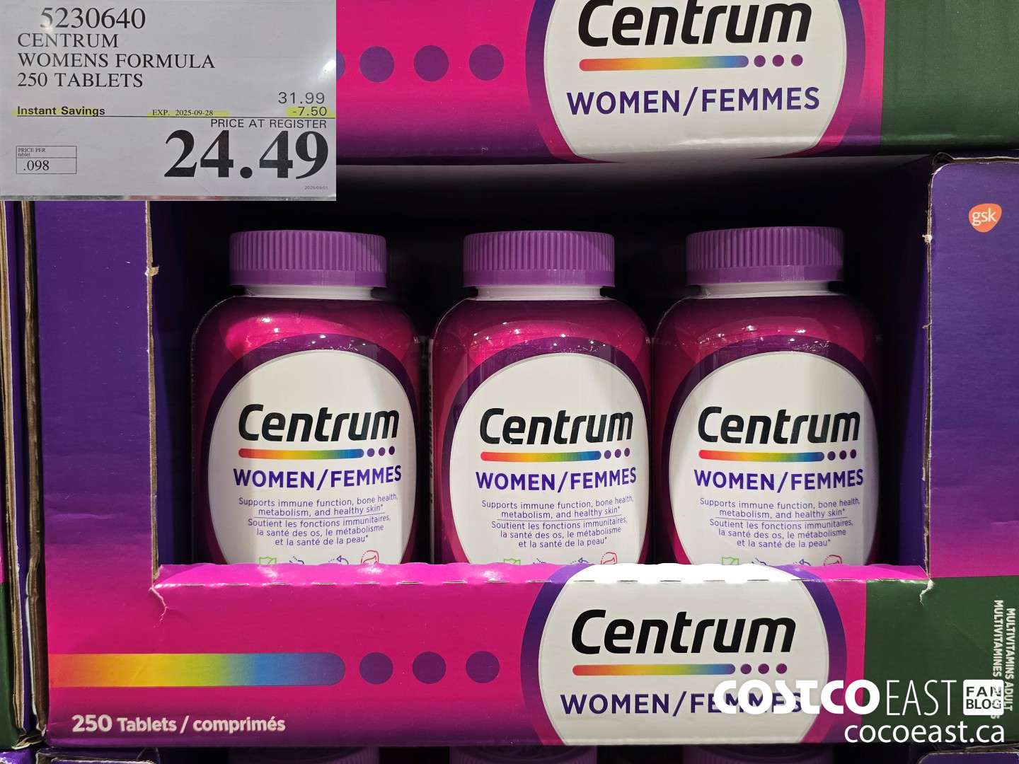 5230640 CENTRUM WOMENS FORMULA 250 TABLETS ($7.50 INSTANT SAVINGS EXPIRES ON 2025-09-28) $24.49