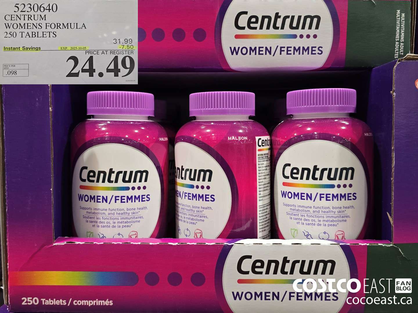 5230640 CENTRUM WOMENS FORMULA 250 TABLETS ($7.50 INSTANT SAVINGS EXPIRES ON 2025-10-05) $24.49