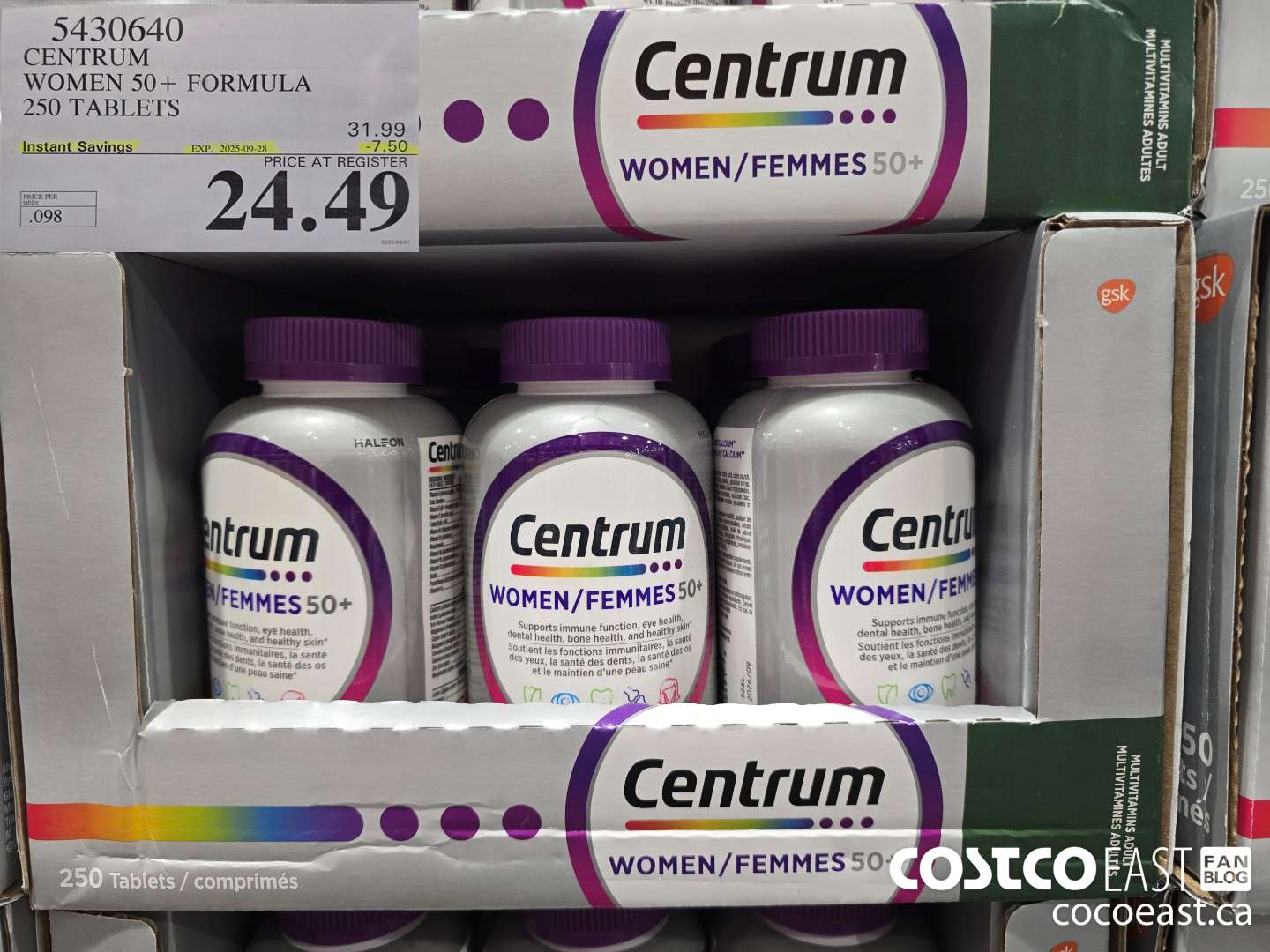 5430640 CENTRUM WOMEN 50+ FORMULA 250 TABLETS ($7.50 INSTANT SAVINGS EXPIRES ON 2025-09-28) $24.49