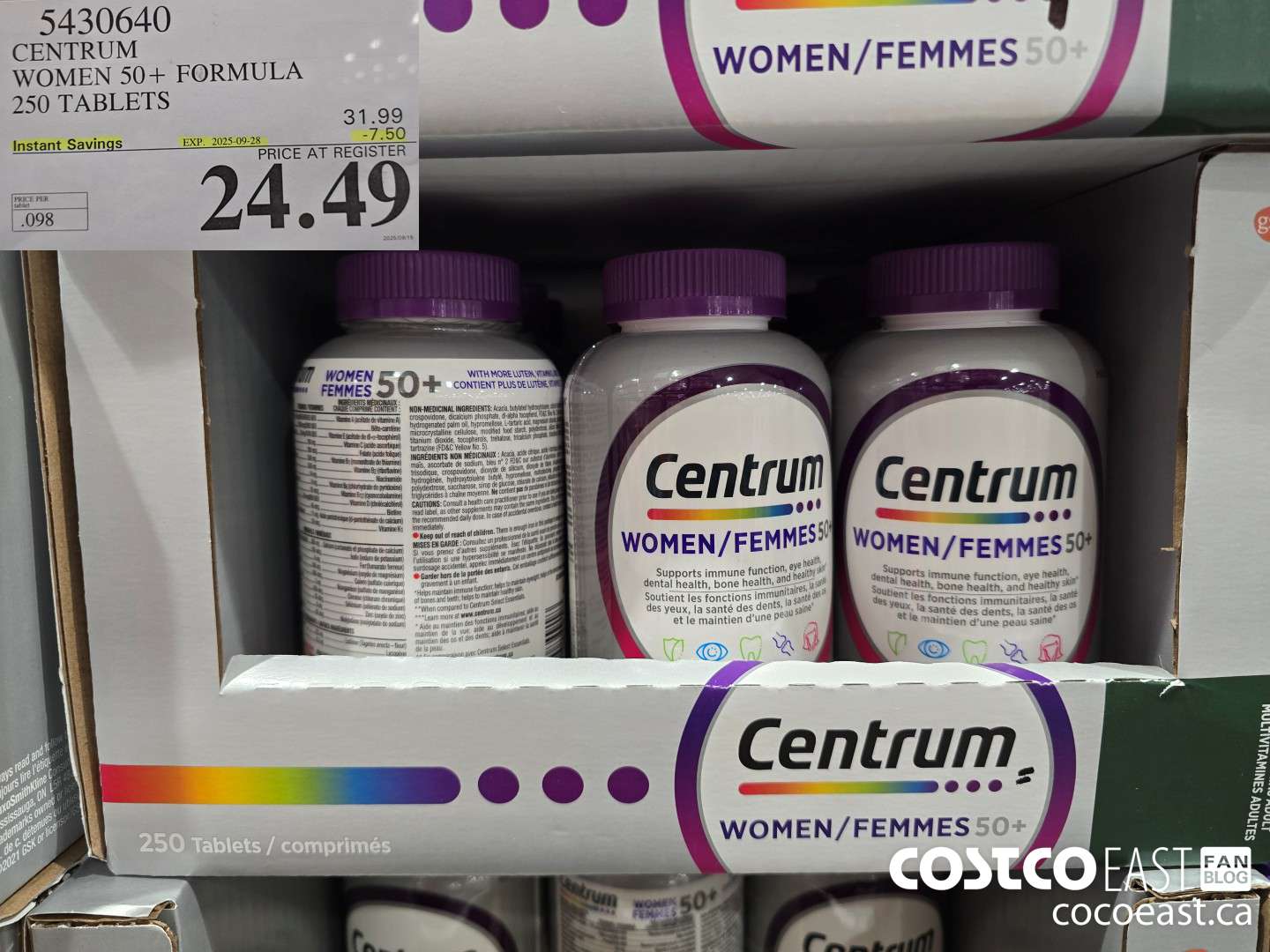 5430640 CENTRUM WOMEN 50+ FORMULA 250 TABLETS ($7.50 INSTANT SAVINGS EXPIRES ON 2025-09-28) $24.49