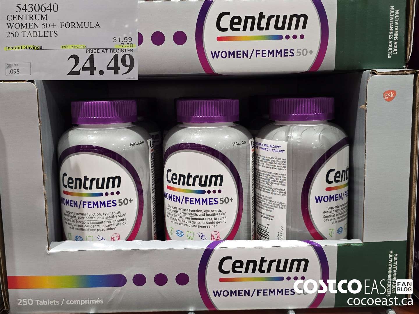 5430640 CENTRUM WOMEN 50+ FORMULA 250 TABLETS ($7.50 INSTANT SAVINGS EXPIRES ON 2025-10-05) $24.49