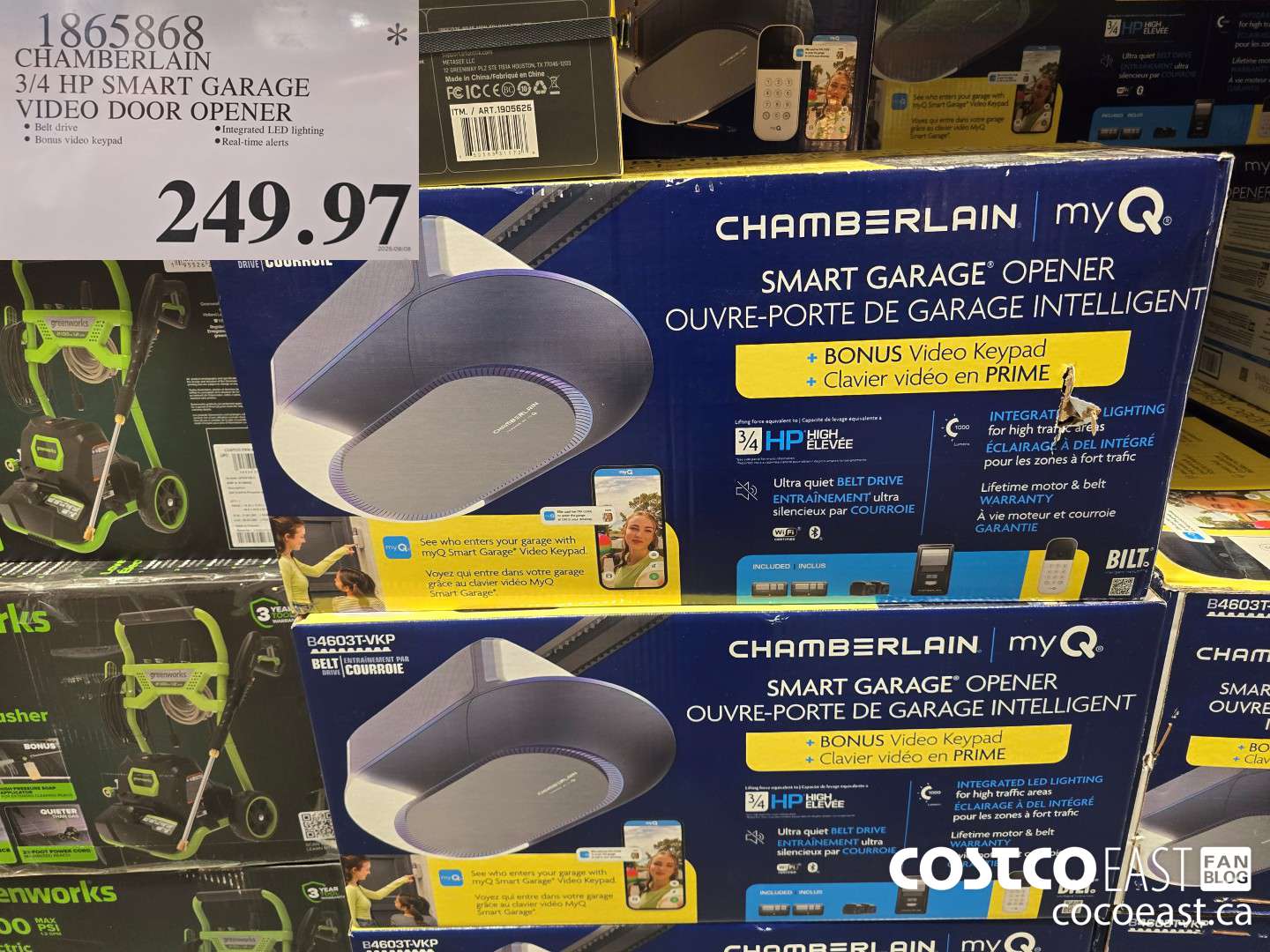 1865868 CHAMBERLAIN 3/4 HP SMART GARAGE VIDEO DOOR OPENER $249.97