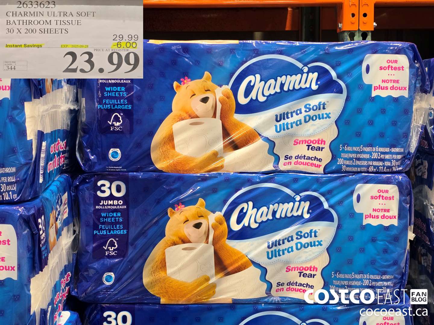 2633623 CHARMIN ULTRA SOFT BATHROOM TISSUE 30 X 200 SHEETS ($6.00 INSTANT SAVINGS EXPIRES ON 2025-09-28) $23.99