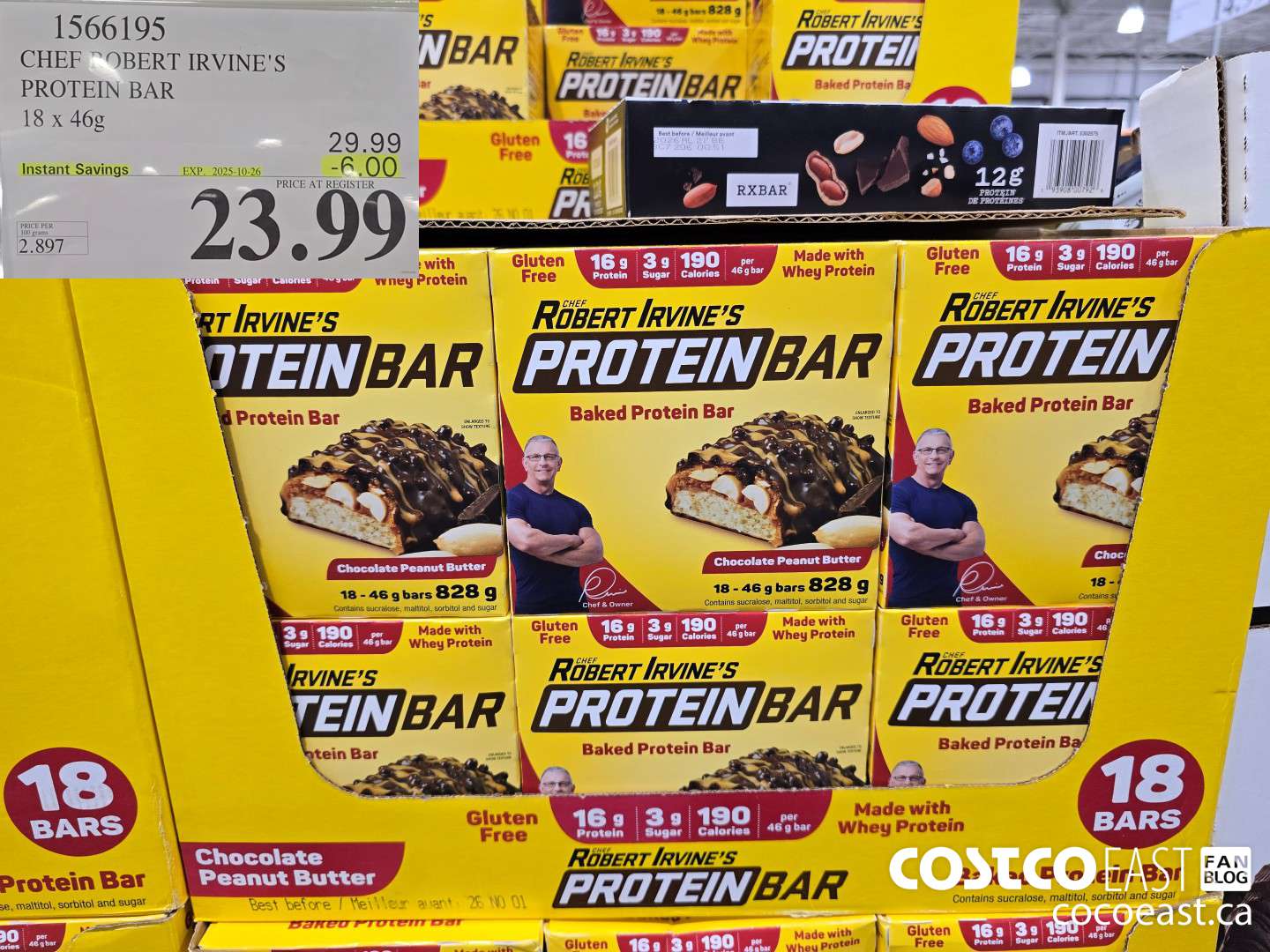 1566195 CHEF ROBERT IRVINE'S PROTEIN BAR 18 x 46 g ($6.00 INSTANT SAVINGS EXPIRES ON 2025-10-26) $23.99