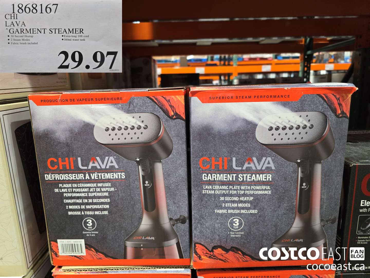 1868167 CHI LAVA GARMENT STEAMER $29.97