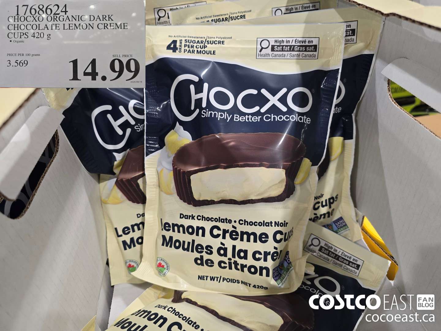 1768624 CHOCXO ORGANIC DARK CHOCOLATE LEMON CREME CUPS 420 g $14.99
