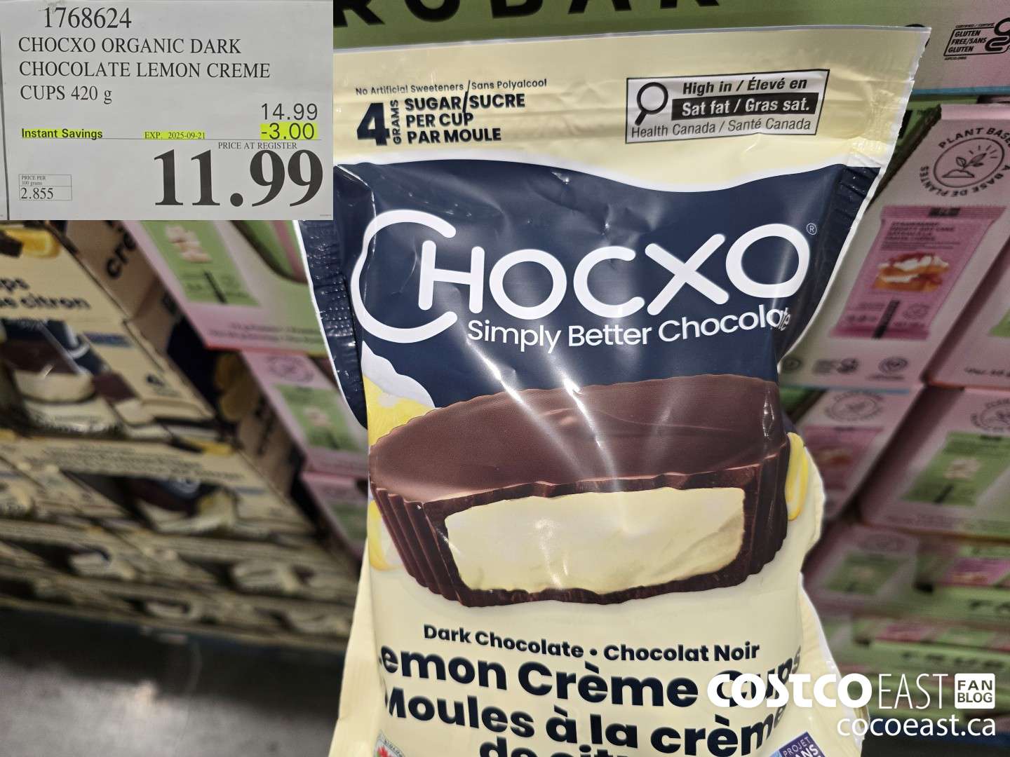 1768624 CHOCXO ORGANIC DARK CHOCOLATE LEMON CREME CUPS 420 g ($3.00 INSTANT SAVINGS EXPIRES ON 2025-09-21) $11.99