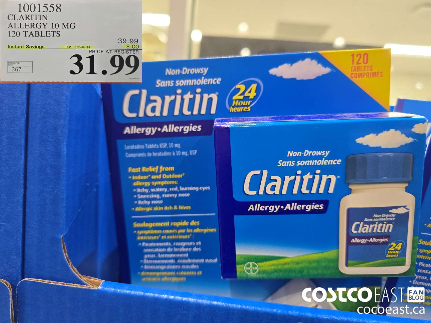 1001558 CLARITIN ALLERGY 10MG 120 TABLETS ($8.00 INSTANT SAVINGS EXPIRES ON 2025-09-14) $31.99