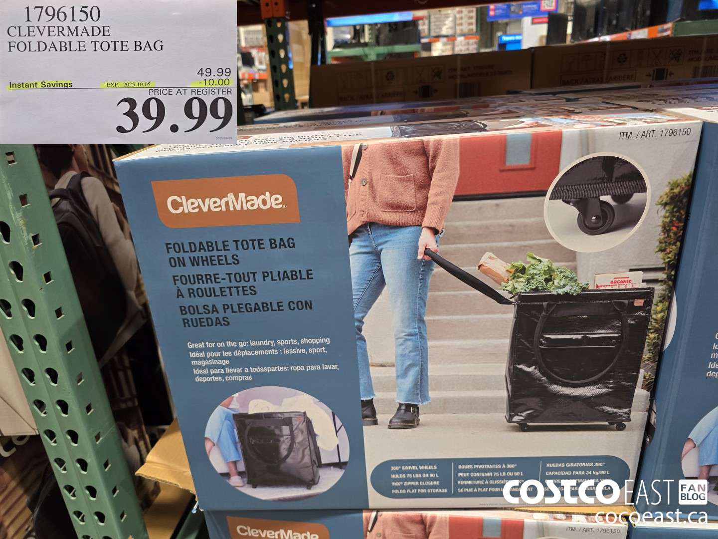 1796150 CLEVERMADE FOLDABLE TOTE BAG ($10.00 INSTANT SAVINGS EXPIRES ON 2025-10-05) $39.99