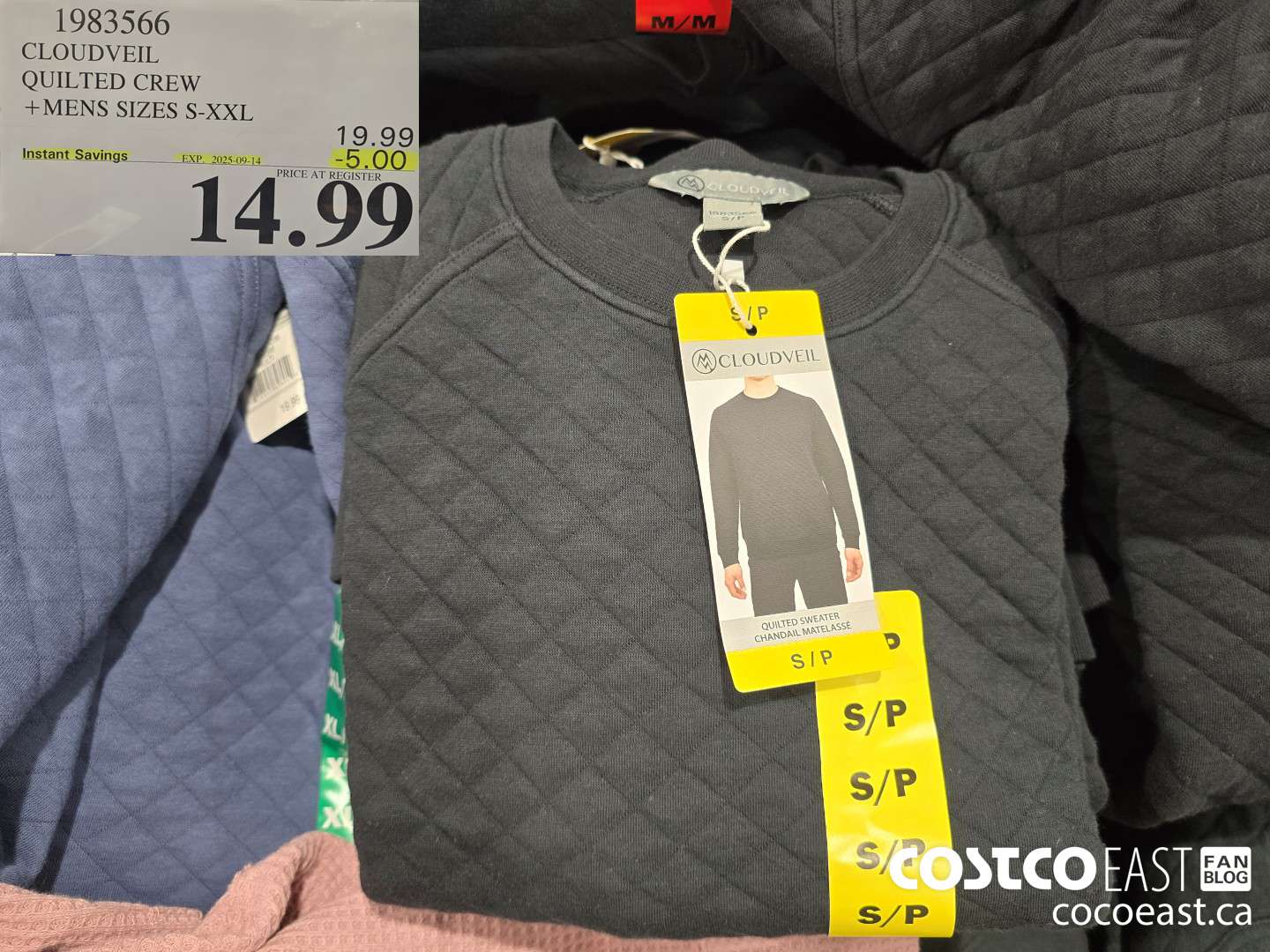 1983566 CLOUDVEIL QUILTED CREW +MENS SIZES S-XXL ($5.00 INSTANT SAVINGS EXPIRES ON 2025-09-14) $14.99