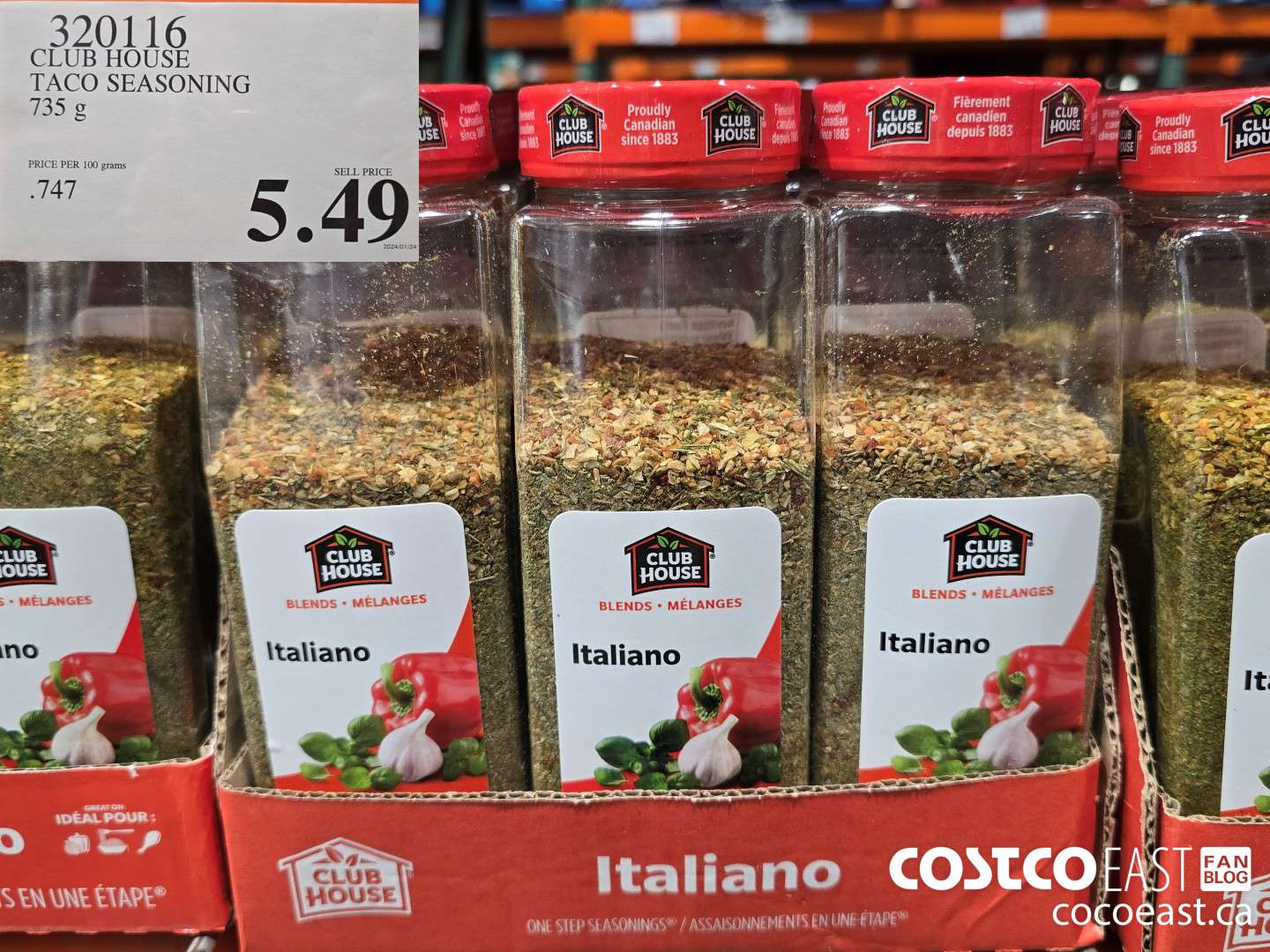 320116 CLUB HOUSE TACO SEASONING 735 G $5.49