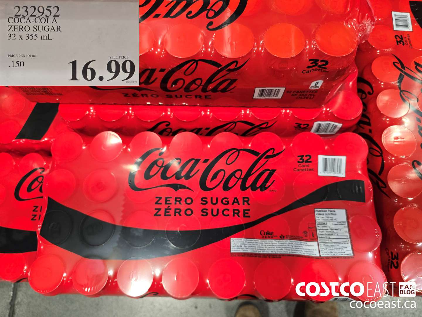232952 COCA-COLA ZERO SUGAR 32 X 355 ML  $16.99