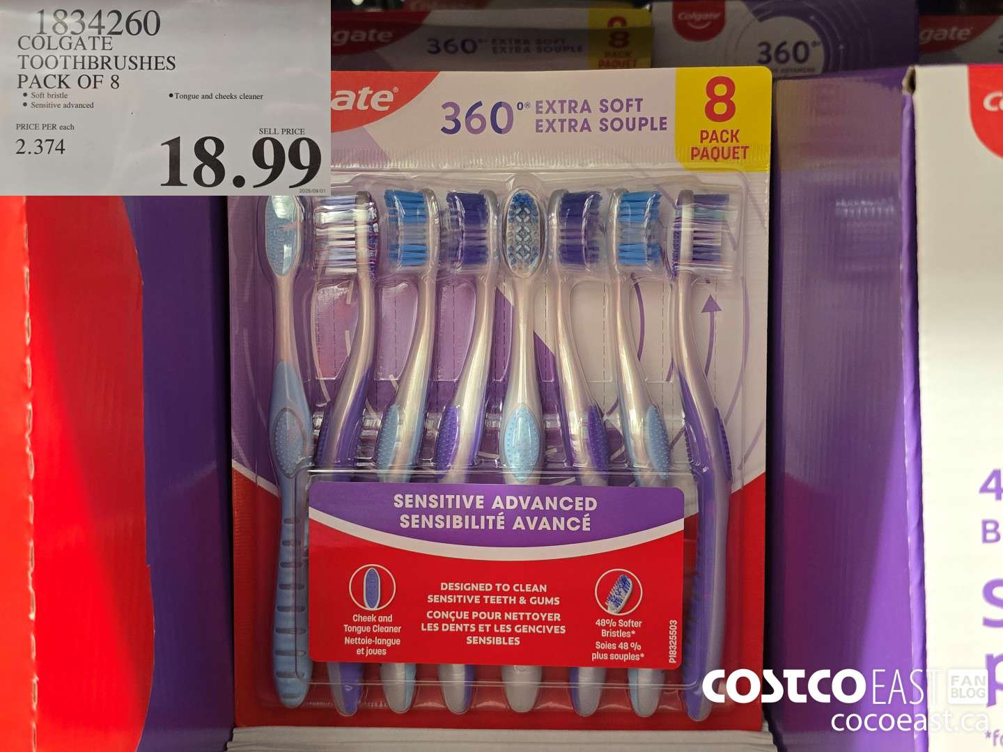 1834260 COLGATE 360 ADVANCED TOOTHBRUSHES PACK OF 8 $18.99