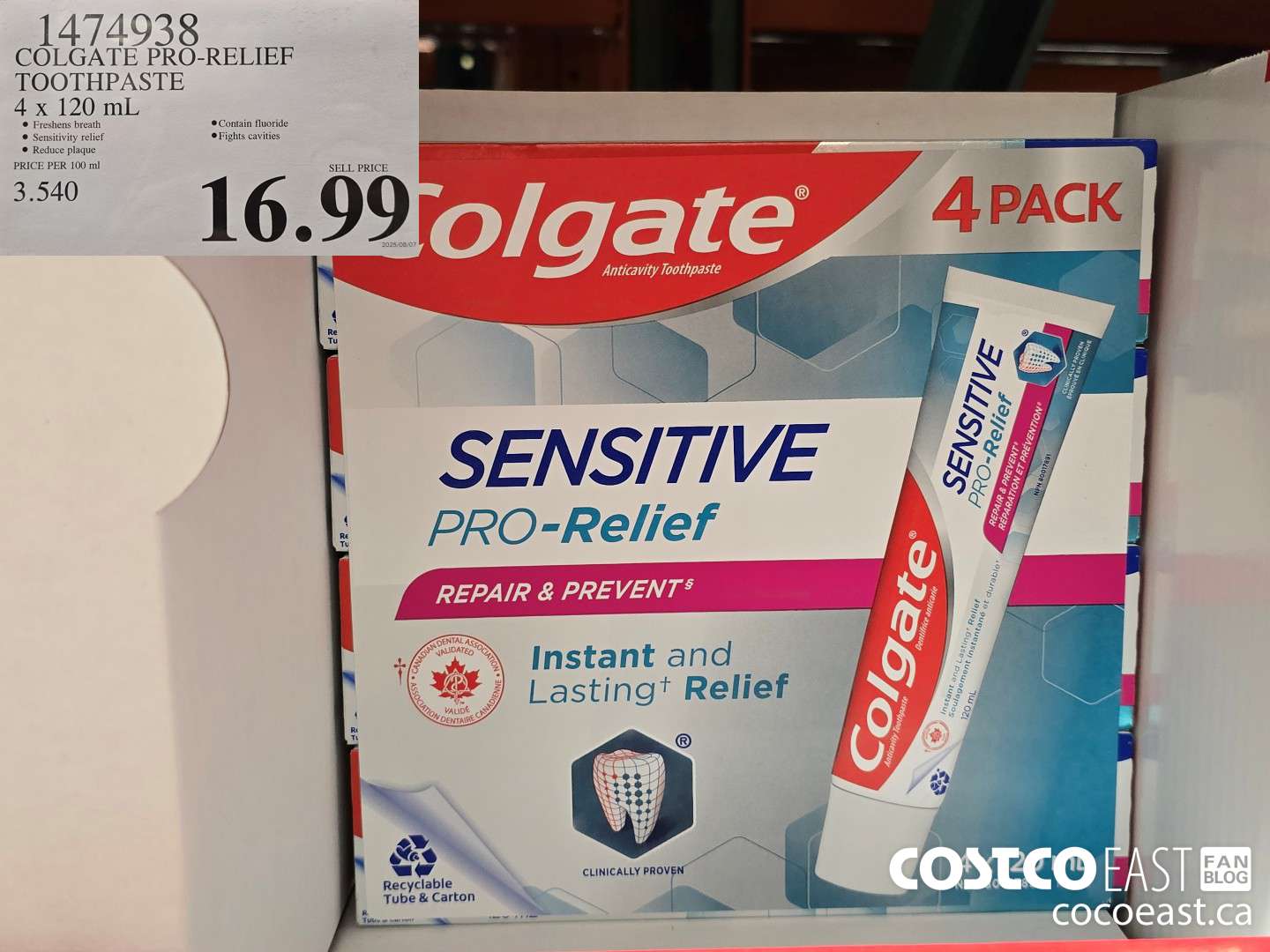 1474938 COLGATE PRO-RELIEF TOOTHPASTE 4x 120 mL $16.99