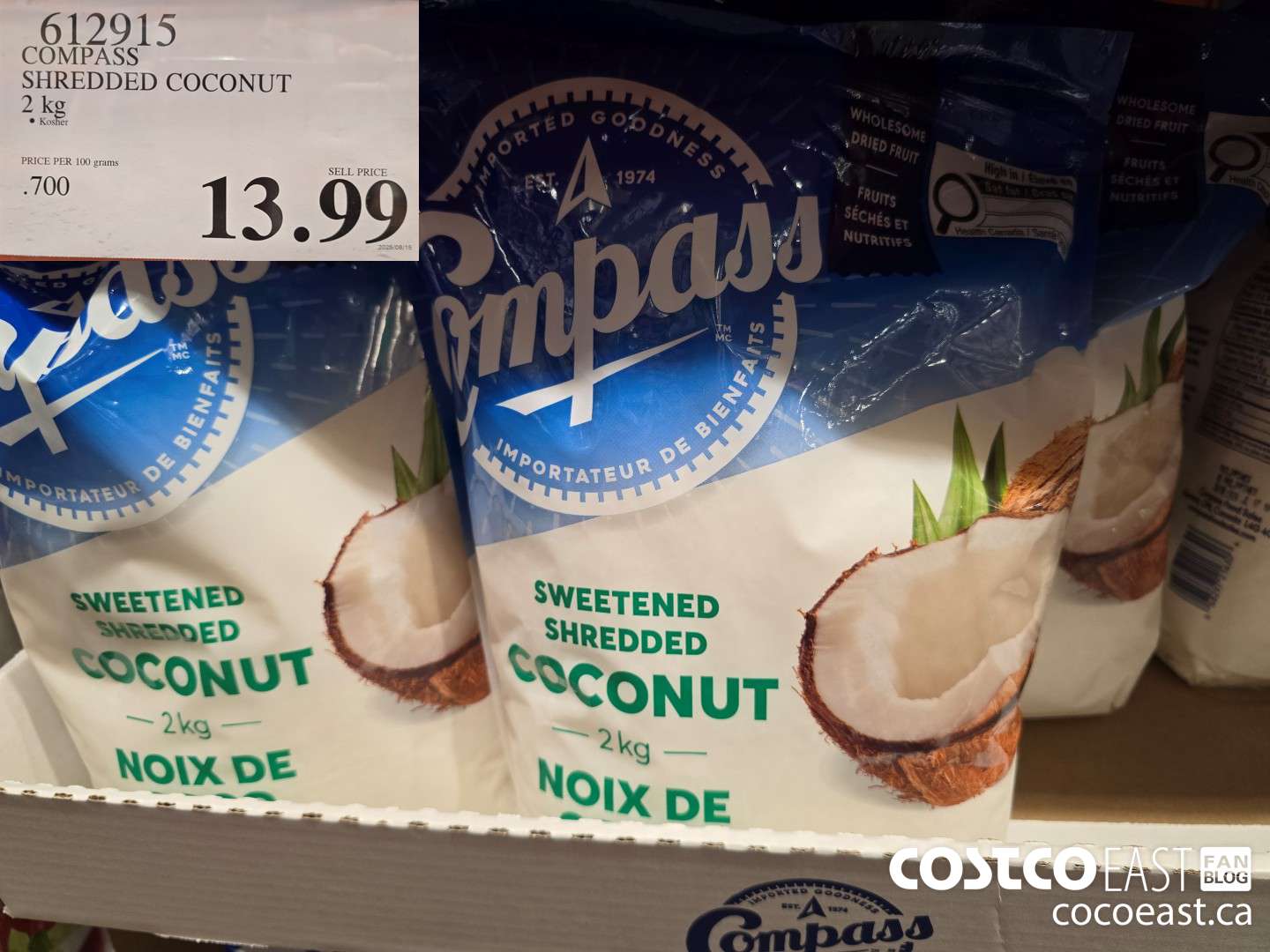 612915 COMPASS SHREDDED COCONUT 2 KG $13.99
