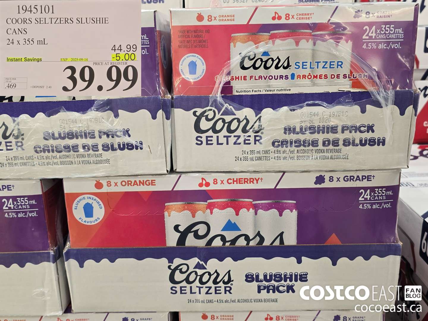 1945101 COORS SELTZERS SLUSHIE CANS 24 X 355 mL ($5.00 INSTANT SAVINGS EXPIRES ON 2025-09-14) $39.99