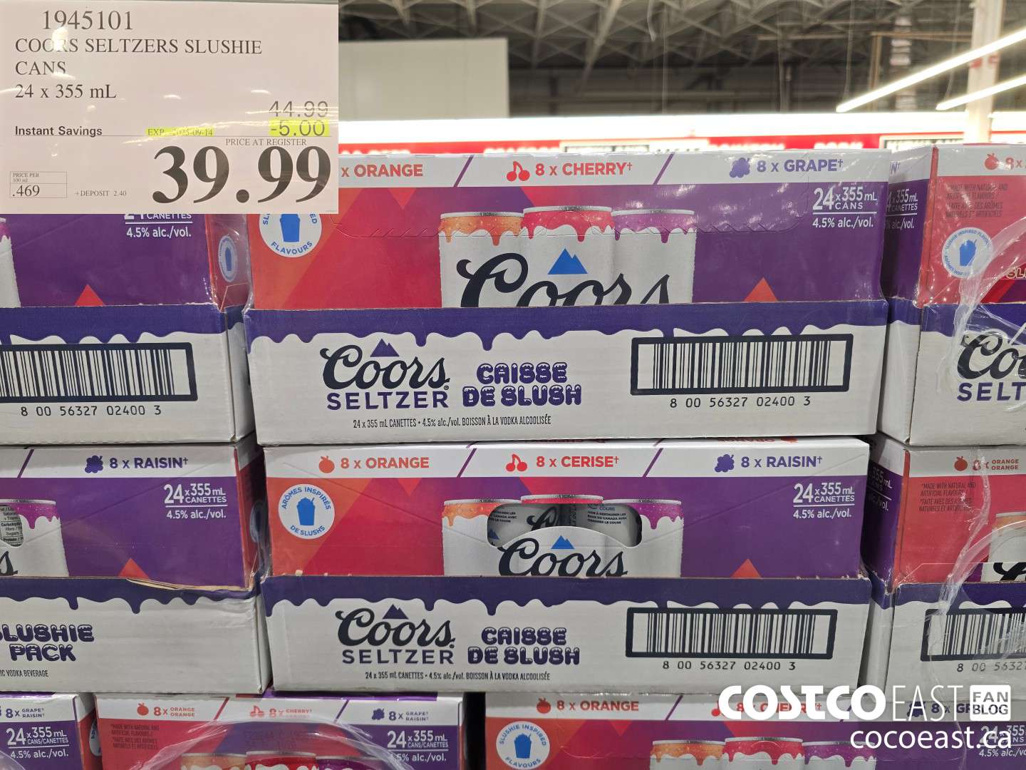 1945101 COORS SELTZERS SLUSHIE CANS 24 X 355 mL ($5.00 INSTANT SAVINGS EXPIRES ON 2025-09-14) $39.99