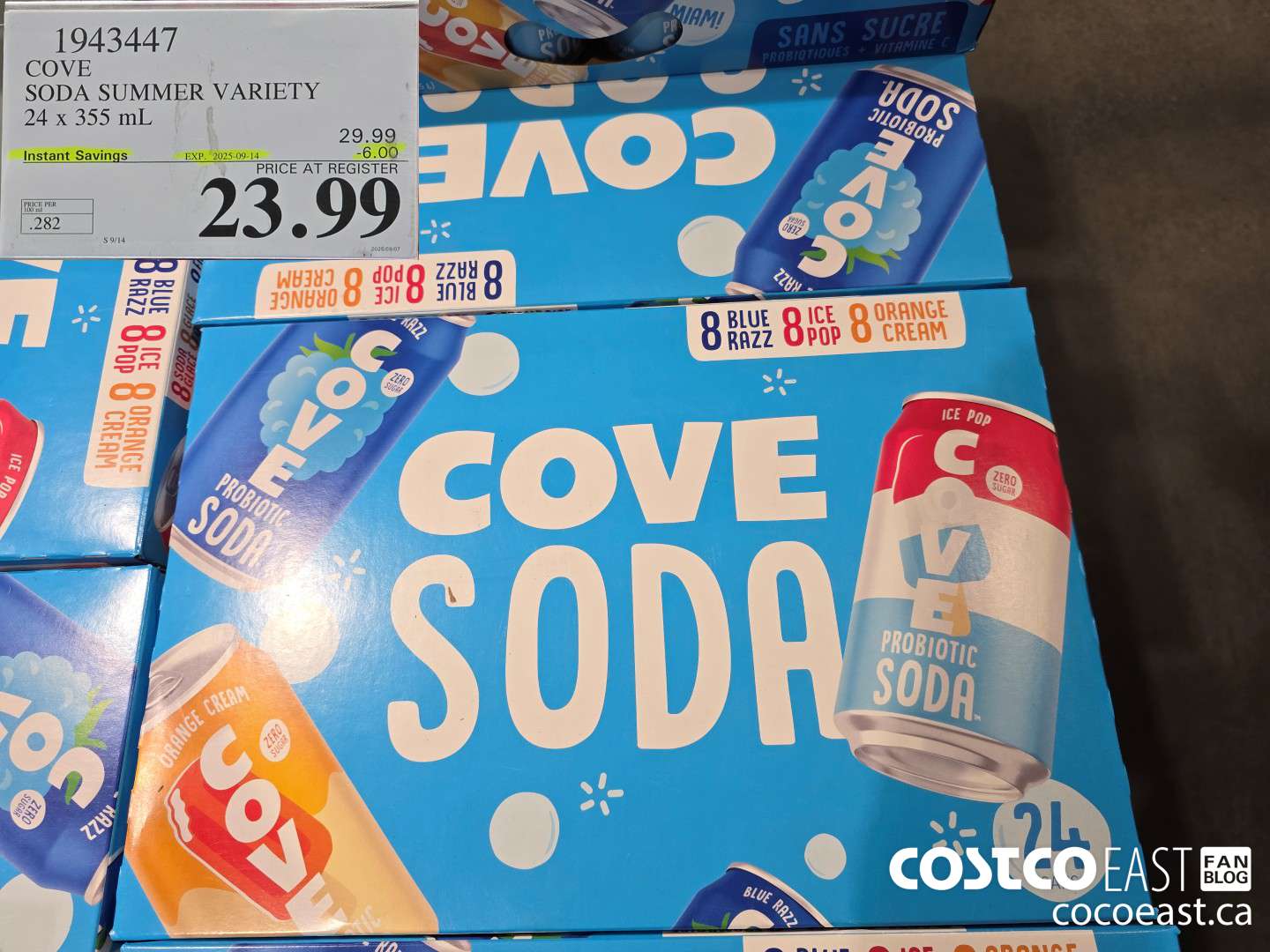 1943447 COVE SODA SUMMER VARIETY 24 x 355 mL ($6.00 INSTANT SAVINGS EXPIRES ON 2025-09-14) $23.99